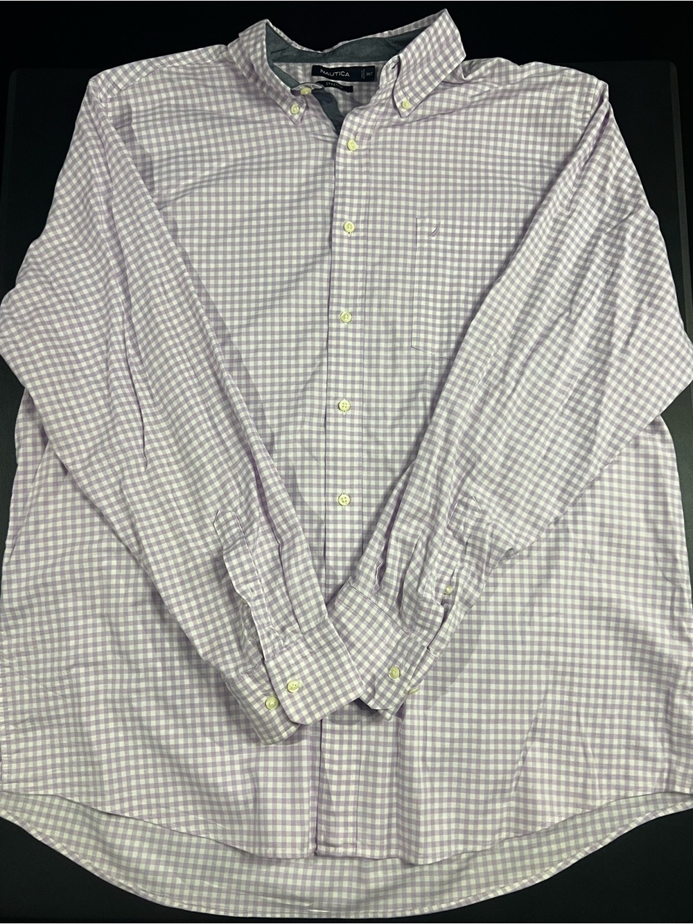 Nautica Men’s Button Down Stretch Purple White Plaid Long Sleeve Shirt Size 2XLT